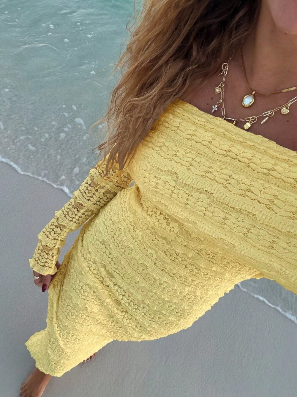 Yellow Elegant Women's Off Shoulder Long Sleeve Bodycon Sexy Minimalist Dress - Picture 4 of 6